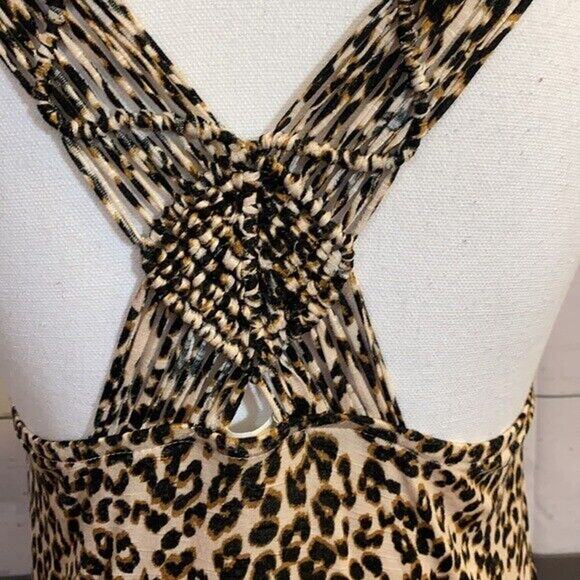Maurices Tank Top Shirt Womens Small Brown animal print Round Neck Cross Back - Picture 7 of 11
